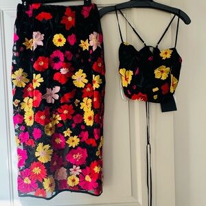 Lulu's Black Floral Skirt Set